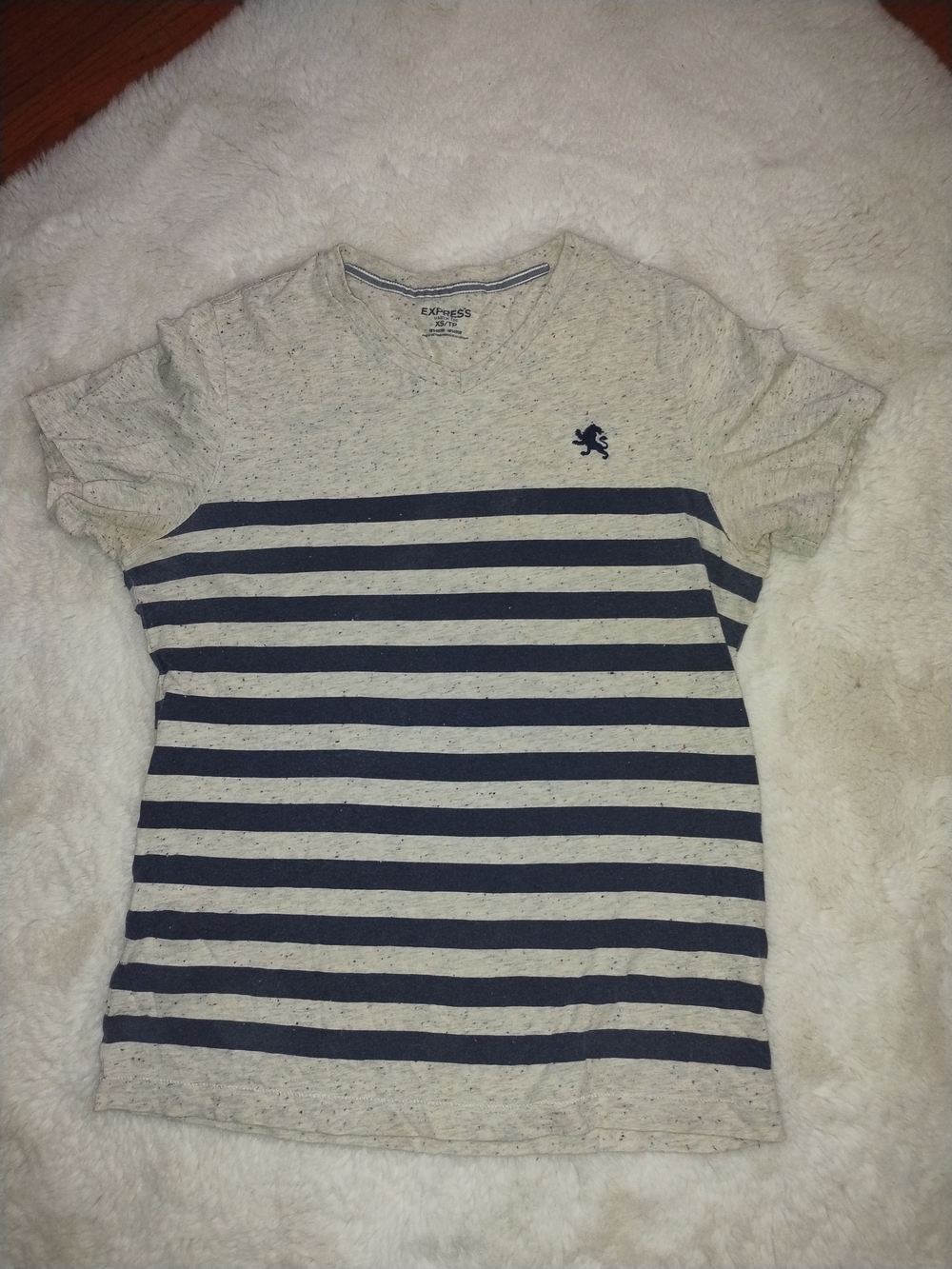 Express Men's Striped Crewneck Tee in Heather Gray & Navy